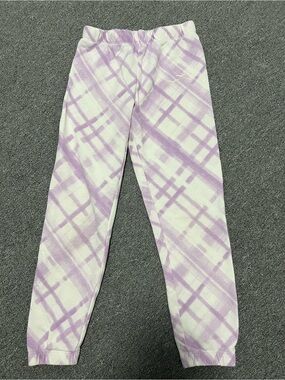 Girls Lavender Plaid Jogger Sweatpants